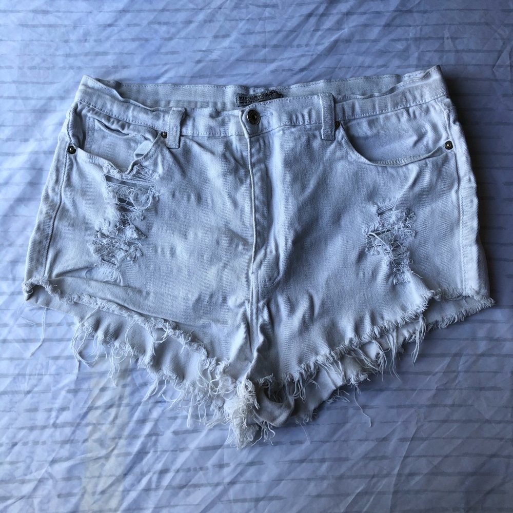 White Jean Distressed Shorts